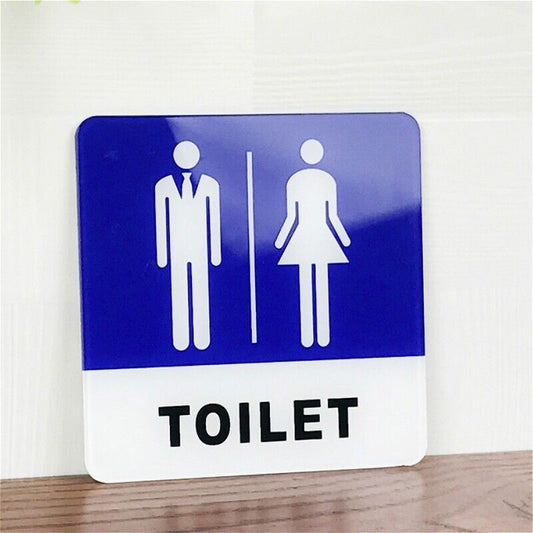 WC Toilet Door Sign Plaque Unisex Washroom Symbol Acrylic Self Adhesive 10x10CM