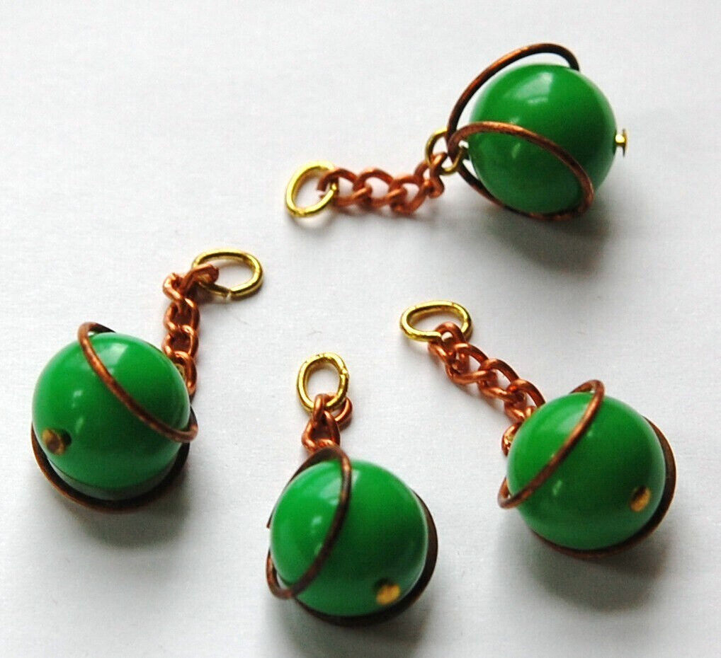 Vintage Green Acrylic Copper Wrapped Bead Drops with Chain Japan chr146A