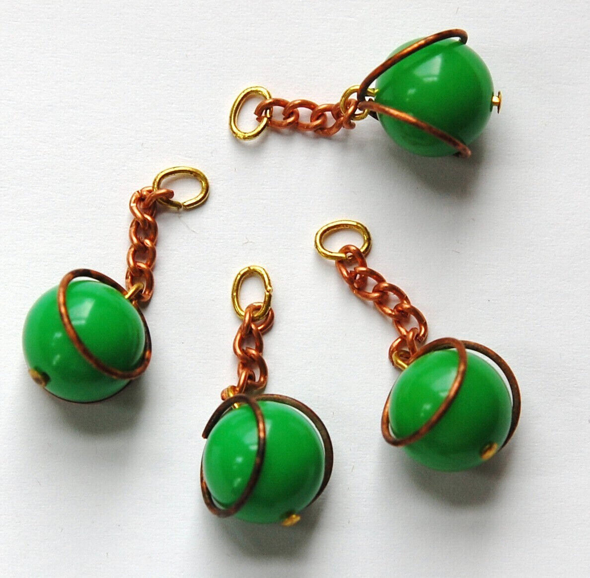 Vintage Green Acrylic Copper Wrapped Bead Drops with Chain Japan chr146A