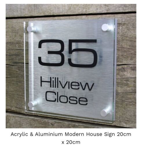 Acrylic & Aluminium Modern House Sign 20cm x 20cm Number 5 Printed - Centred