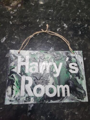 Hand Painted Personalised Childs Bedroom Door Sign Name Plaque Paint Pouring