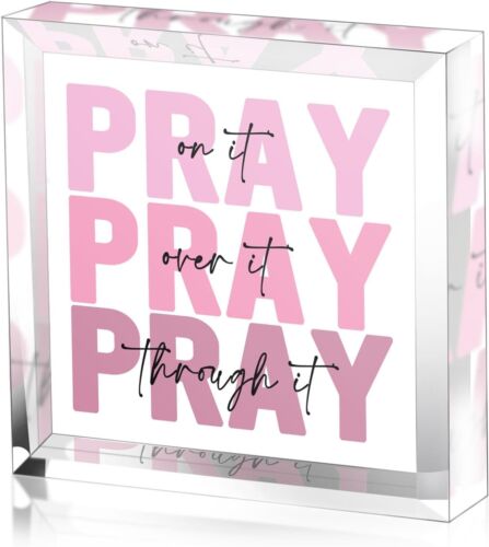 Pink Inspirational Decor Pray Over It Bible Verse Wall Art Christian Gifts...