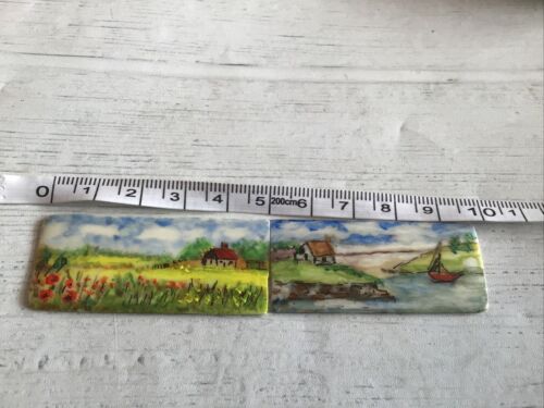 Miniature Hand Painted Ceramic Plaque Pictures  X 2~ 5 Cm X 2 Cm Approx