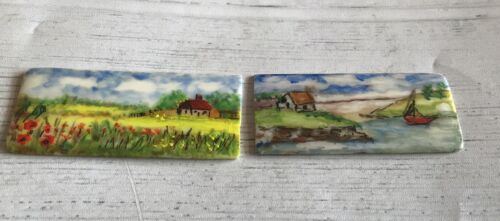 Miniature Hand Painted Ceramic Plaque Pictures  X 2~ 5 Cm X 2 Cm Approx