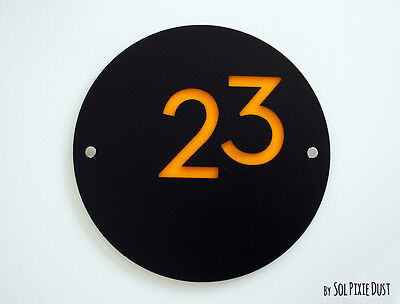 Modern House Numbers, Round Black & Yellow Acrylic - Sign Plaque - Door Number