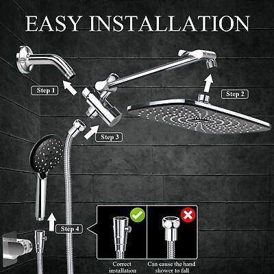 Veken 11.8 Inch Rectangle High Pressure Rain Shower Head Combo with Extension...