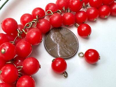 Vintage 8mm Red Lucite Bead Charms Japan Brass Loop 24