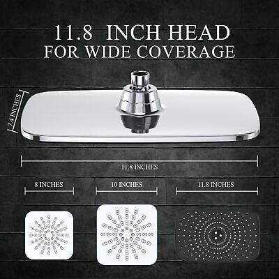 Veken 11.8 Inch Rectangle High Pressure Rain Shower Head Combo with Extension...