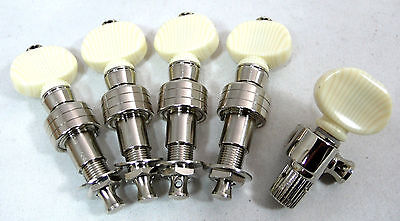 5 string banjo tuning pegs, Nickel plated, Ivory plastic button, 328N-BI