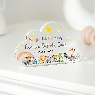 Personalised 1st Birthday Gift, Safari Animals Plaque, First Birthday Keepsake