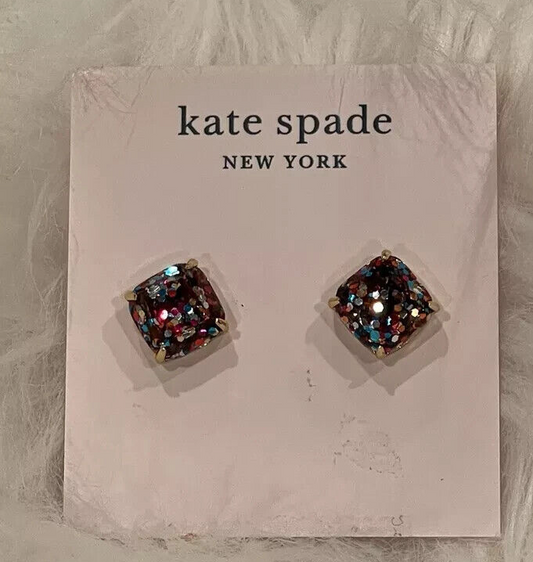 NWT Kate Spade Square Mini Glitter Stud Earrings $32 Multi Color