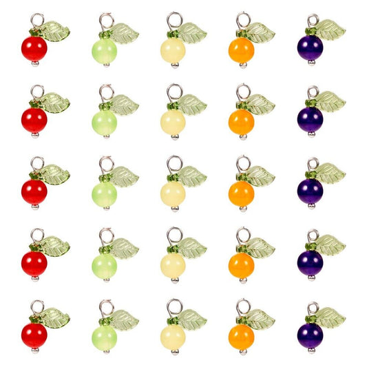 50Pcs 5 Colors Natural Mixed Gemstone  Acrylic Leaf Fruit Charms Craft 13x12x6mm