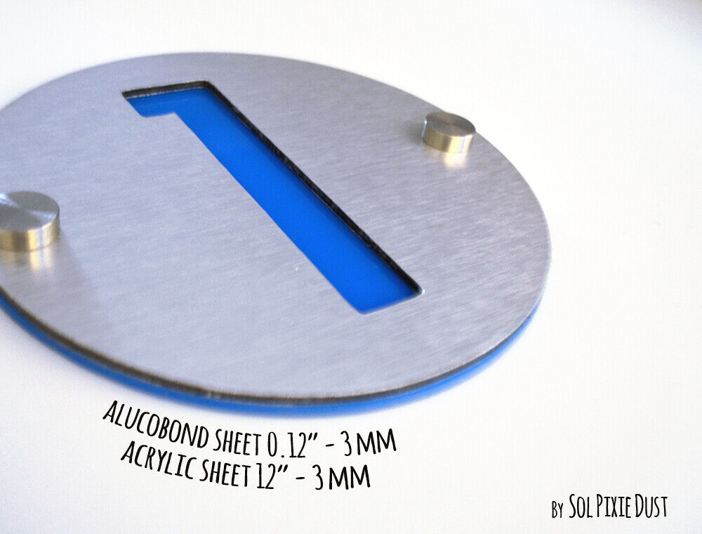 Modern House Numbers, One Number Round Alucobond with Blue Acrylic - Plaque Sign