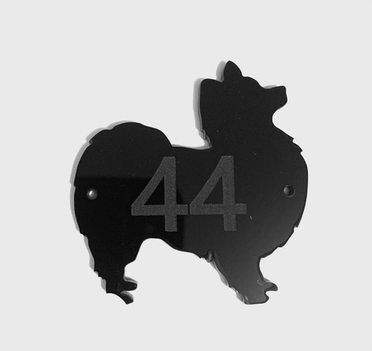 Papillon Dog Door House Number Sign Plaques in Black