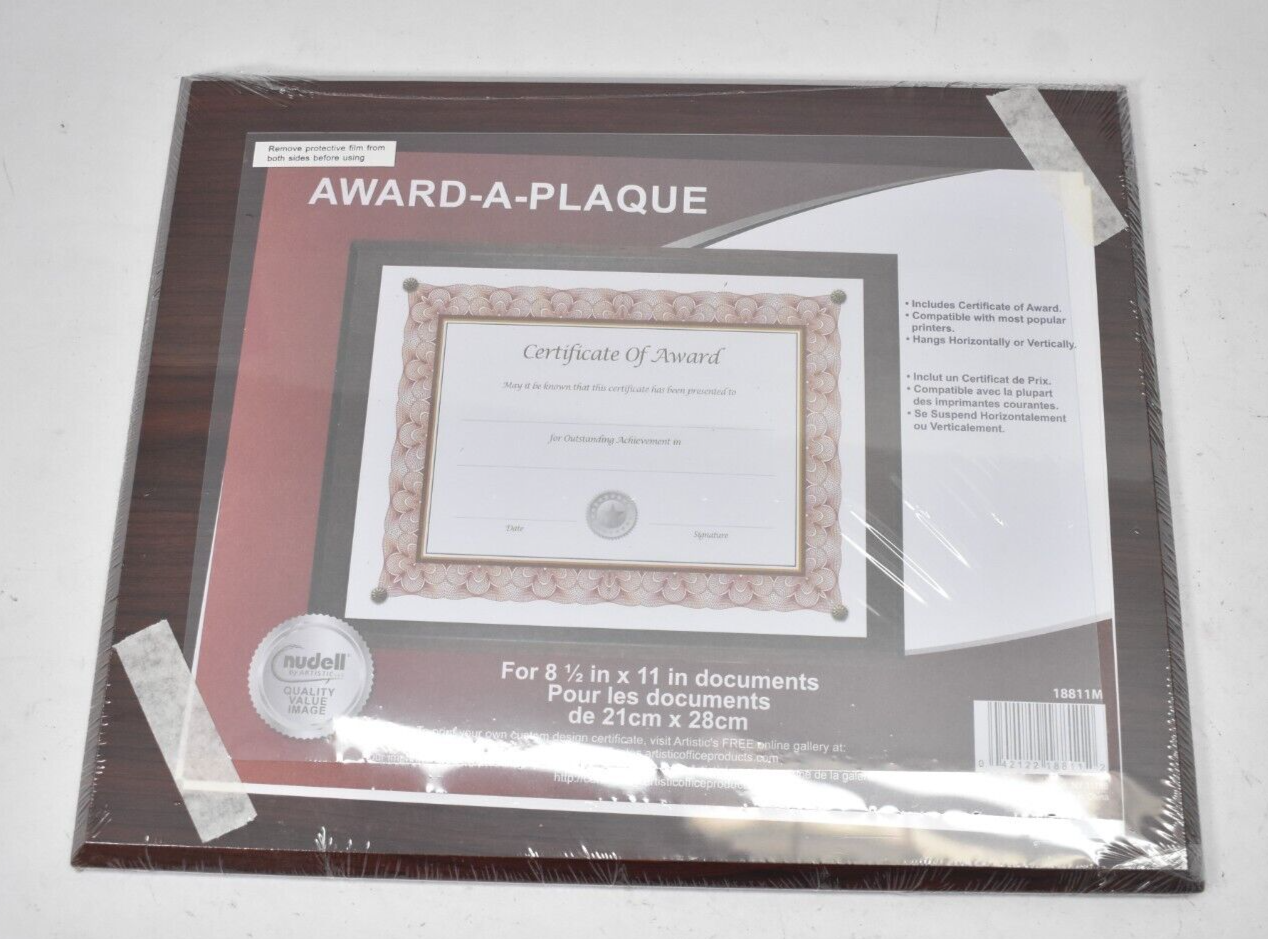 Nudell Award A Plaque Document Holder Acrylic/Plastic 10-1/2" x 13" Walnut