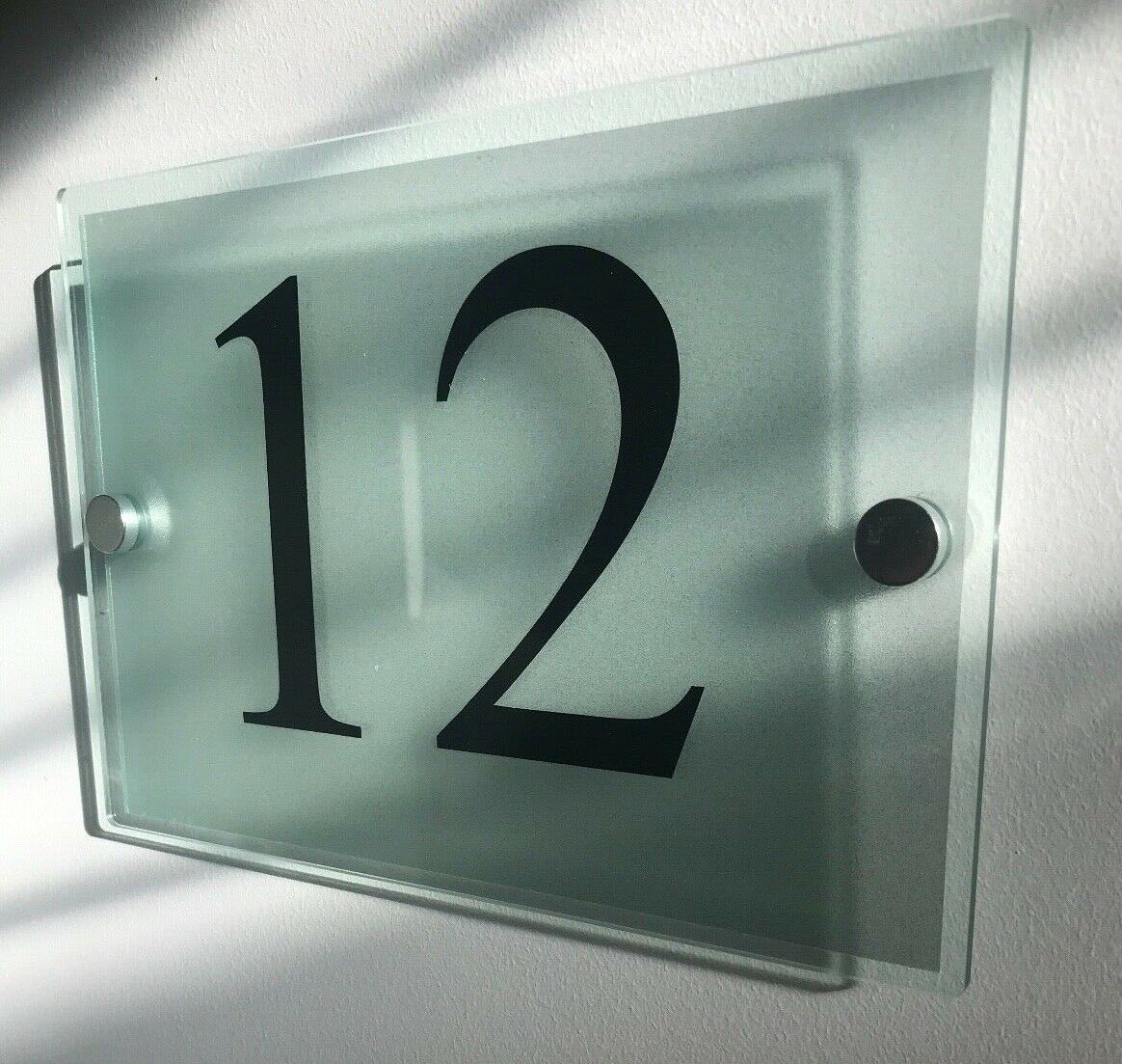 MODERN HOUSE SIGN PLAQUE DOOR NUMBER STREET GLASS EFFECT ACRYLIC SILVER 2014