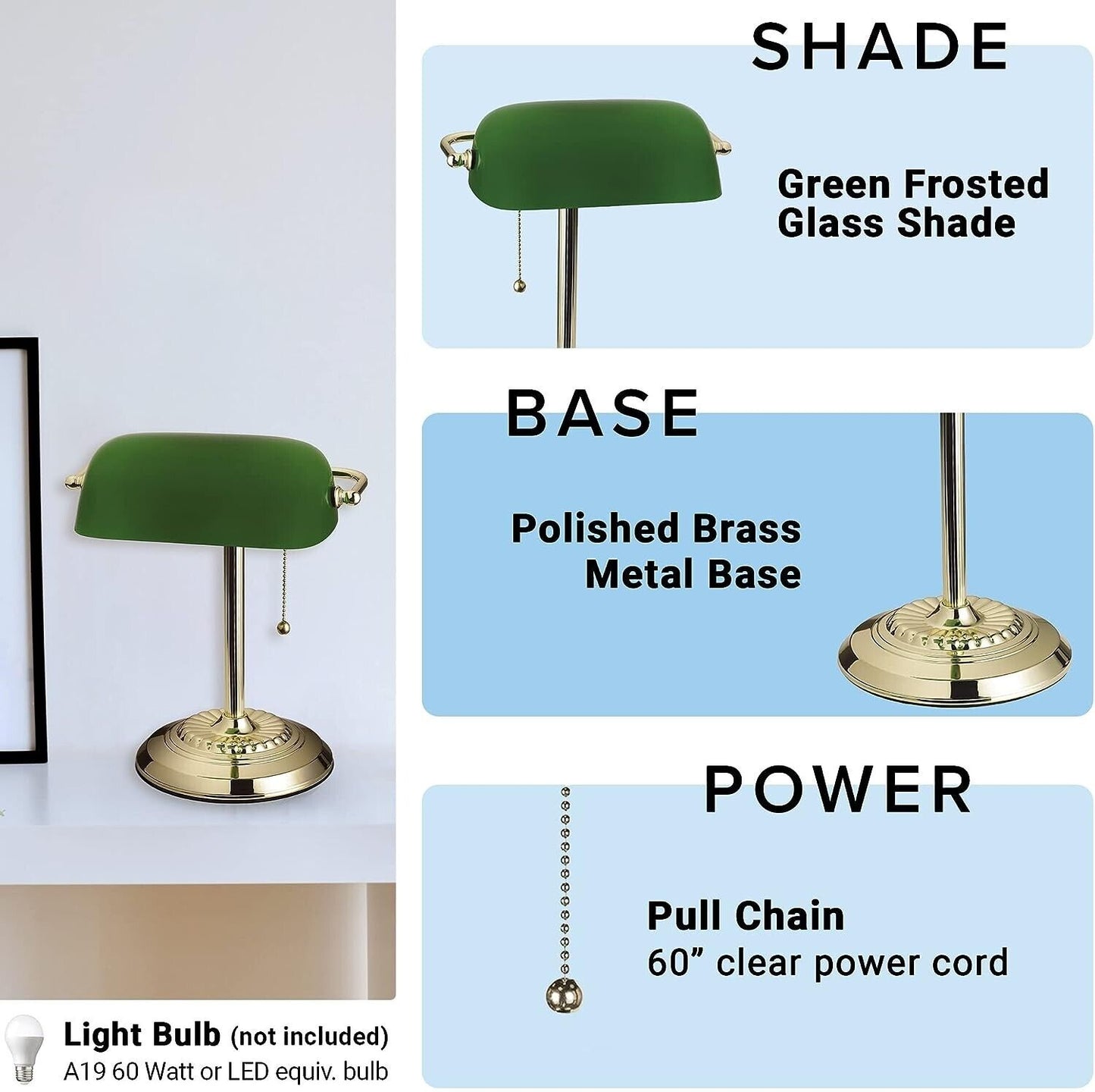 Traditional Desk Lamp, Green, Smart Home Capable for Home Office, Dorm, Apartmen