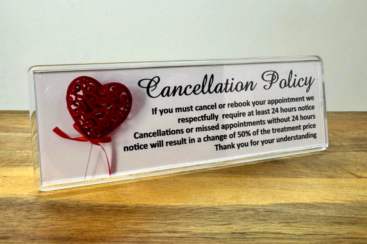 Personalised Cancellation Policy Plaque - Nail Salon Nail Tech Beauty - Heart