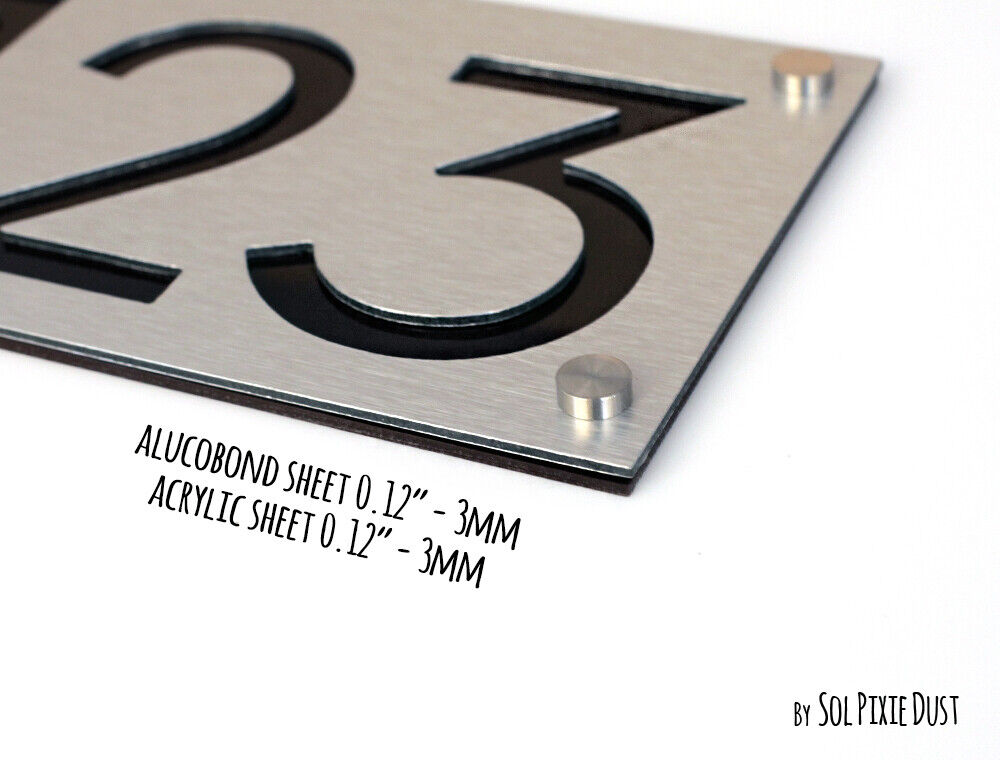 Modern House Numbers, Blue Alucobond with Black Acrylic - Vertical 4 - Plaque