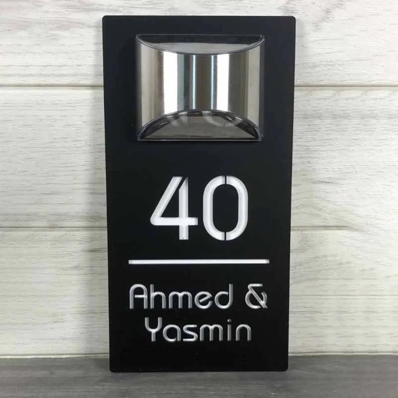 Personalized Solar House Sign LED Modern Door Number Plaque Laser Cutting Plate