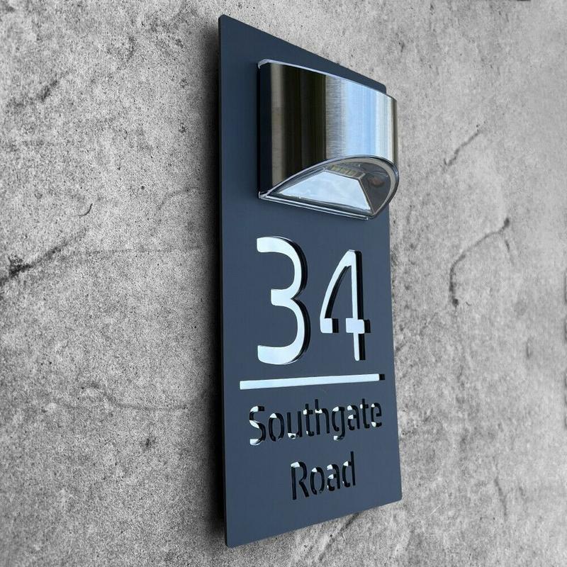 Personalized Solar House Sign LED Modern Door Number Plaque Laser Cutting Plate