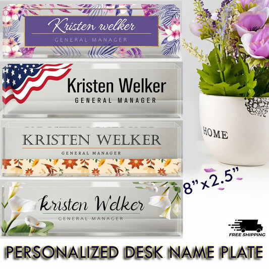 PERSONALIZED DESK NAME PLATE FOR OFFICE CUSTOM ACRYLIC SIGN PLAQUE (2.5”x8”)