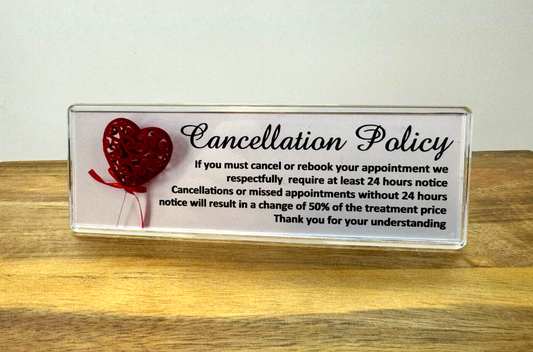 Personalised Cancellation Policy Plaque - Nail Salon Nail Tech Beauty - Heart