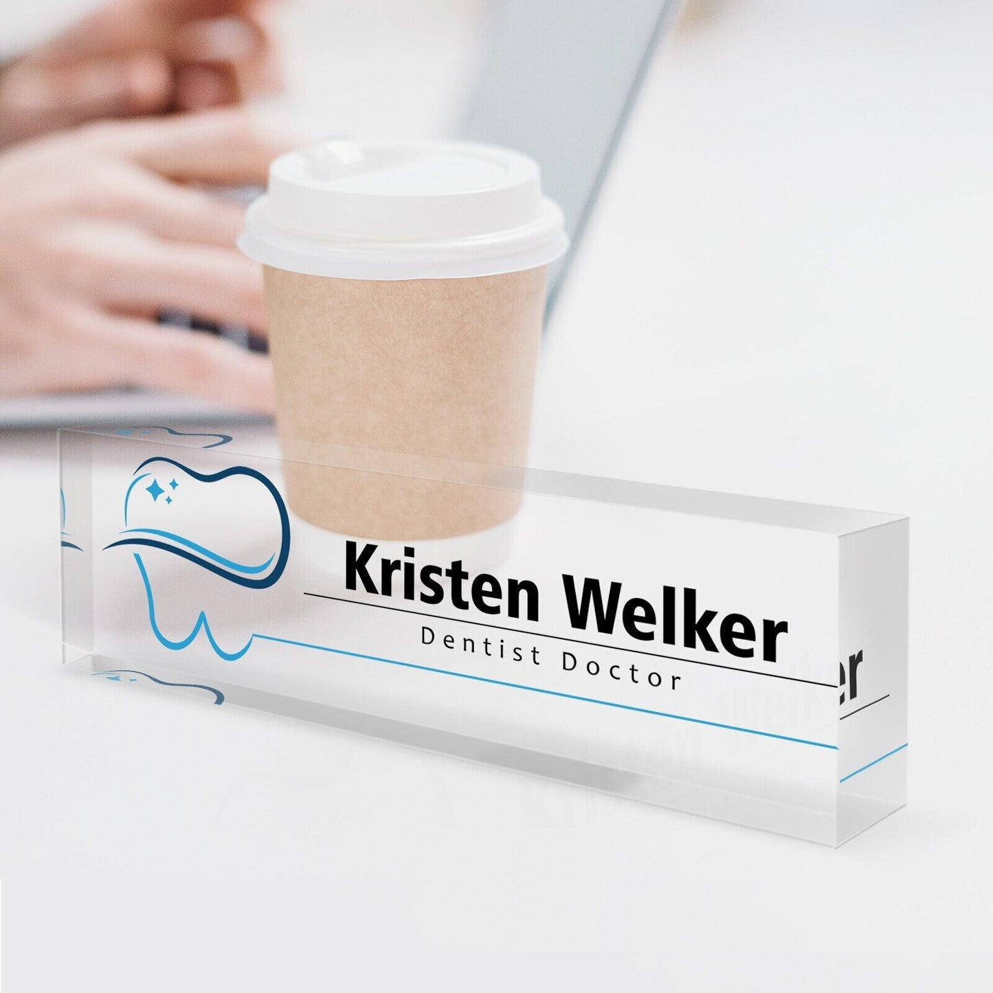 PERSONALIZED DESK NAME PLATE FOR OFFICE CUSTOM ACRYLIC SIGN PLAQUE (2.5”x8”)