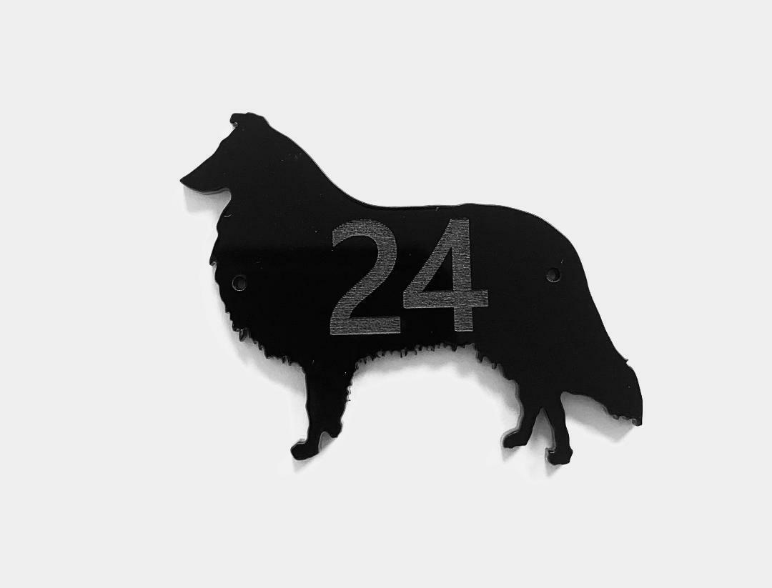 Rough Collie Dog Door House Number Sign Plaques in Black