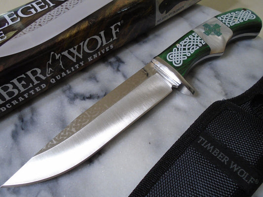 Celtic Legend Green Wood Pearl Bowie Knife Full Tang Fixed Blade 10 3/4" TW1264