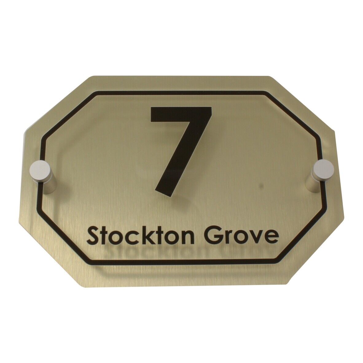 Brushed Gold Effect Personalised Modern House Sign Name and Number ( Octagon )